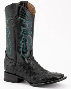 Ferrini Men's Full-Quill Ostrich Embroidered Western Boots - Broad Square Toe -Walk The West Sales 066845 89 P1