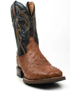 Dan Post Men's 11" Bay Apache Hand Quill Ostrich Exotic Western Boots - Broad Square Toe -Walk The West Sales 2000381789 201 P1